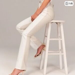 Women's cream and white vegan leather/jean pants